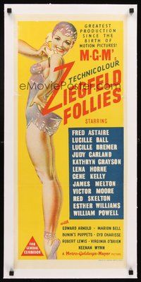2s205 ZIEGFELD FOLLIES linen Aust daybill '45 wonderful full-length stone litho of sexy showgirl!