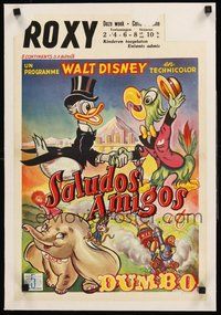 2s088 DUMBO/SALUDOS AMIGOS linen Belgian '50s Donald Duck, Joe Carioca, Disney two-in-one fun-fare!