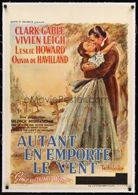 2s092 GONE WITH THE WIND linen Belgian R54 different art of Clark Gable & Vivien Leigh embracing!