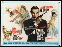 2s007 FROM RUSSIA WITH LOVE linen British quad '64 art of Sean Connery as James Bond by Fratini!