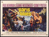 2s016 PARIS BLUES linen British quad '61 art of Paul Newman, Woodward, Poitier & Louis Armstrong!