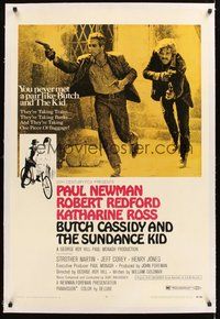 2s326 BUTCH CASSIDY & THE SUNDANCE KID linen style B 1sh '69 Paul Newman, Robert Redford, Ross