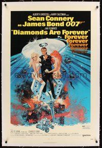 2s351 DIAMONDS ARE FOREVER linen 1sh '71 art of Sean Connery as James Bond by Robert McGinnis!