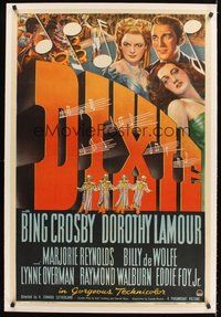 2s357 DIXIE linen 1sh '43 artwork of Bing Crosby, sexy Dorothy Lamour & Marjorie Reynolds!