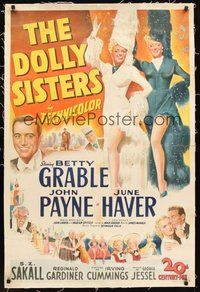 2s360 DOLLY SISTERS linen 1sh '45 stone litho of sexy entertainers Betty Grable & June Haver!