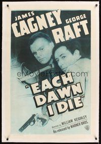 2s367 EACH DAWN I DIE linen 1sh R47 great close up of prisoners James Cagney & George Raft!