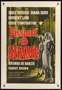 2s031 PASSPORT TO SHAME linen English 1sh '59 sexiest streetwalker Diana Dors by lamp post!