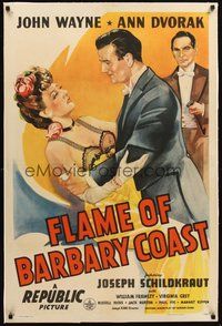 2s376 FLAME OF BARBARY COAST linen 1sh '45 romantic art of John Wayne & sexy Ann Dvorak, Schildkraut