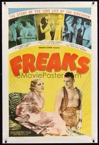 2s379 FREAKS linen 1sh R49 Tod Browning classic, the story of the love life of the sideshow!