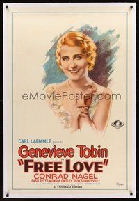 2s380 FREE LOVE linen 1sh '30 stone litho of pretty frustrated wife Genevieve Tobin, who wants more!