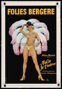 2s228 FOLIES-BERGERE linen stage play French 15x23 '77 art of sexy barely-dressed showgirl by Aslan!