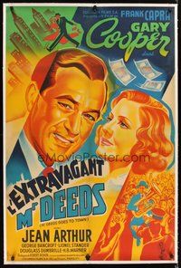 2s125 MR. DEEDS GOES TO TOWN linen French 31x47 '36 different art of Gary Cooper & Jean Arthur!