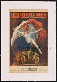 2s230 LES LORRAINES linen French 8x13 poster '25 wild automobile ad with art by Jean Villemot!