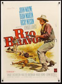 2s142 RIO BRAVO linen French 23x32 R69 Howard Hawks, different art of John Wayne by Jean Mascii!