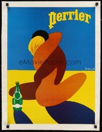 2s227 PERRIER linen French '80 artwork of The Embrace by Bernard Villemot!