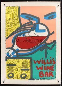 2s225 WILLI'S WINE BAR linen French art print '85 wonderful artwork by Francois Boisrand!