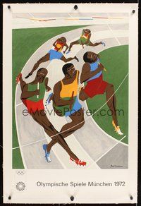 2s224 OLYMPISCHE SPIELE MUNCHEN 1972 linen German 25x40 '72 Laurence art of Olympic relay runners!