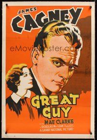 2s401 GREAT GUY Central Show linen 1sh '36 portrait of James Cagney + pretty Mae Clarke!