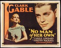 2s255 NO MAN OF HER OWN linen style B 1/2sh '32 close images of Clark Gable & Carole Lombard!