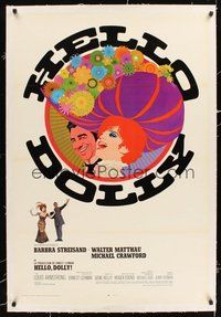2s410 HELLO DOLLY linen Spanish/U.S. 1sh '70 art of Barbra Streisand & Walter Matthau by Richard Amsel!