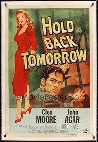 2s417 HOLD BACK TOMORROW linen 1sh '55 art of full-length sexy bad girl Cleo Moore & John Agar!