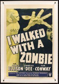 2s423 I WALKED WITH A ZOMBIE linen 1sh R52 classic Val Lewton & Jacques Tourneur voodoo horror!