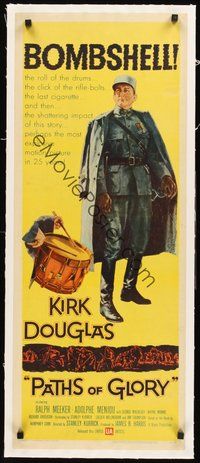 2s268 PATHS OF GLORY linen insert '58 Stanley Kubrick, great artwork of Kirk Douglas in WWI!