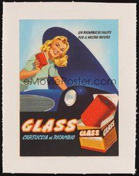 2s239 GLASS CARTUCCIA DI RICAMBIO linen Italian 8x11 poster '50 oil filter ad with art by Mariani!