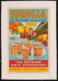 2s240 IDROLIA linen Italian 8x13 poster '50s ad for Delfino soft drink with art by Giachino!