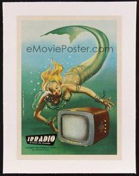 2s241 IRRADIO linen Italian 9x12 poster '50s great television ad with sexy mermaid artwork!