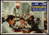 2s166 CASABLANCA linen Italian photobusta R62 Lorre nervously watches Bogart play chess alone!