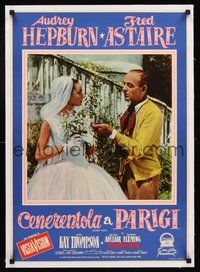 2s168 FUNNY FACE linen Italian photobusta '57 close up of bride Audrey Hepburn & Fred Astaire!