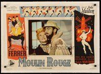 2s171 MOULIN ROUGE linen Italian photobusta '53 great Toulouse-Lautrec-like art!