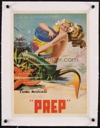 2s238 PREP CREMA MEDICATA linen Italian 10x13 poster '50s art of sexy mermaid by E. Funati!