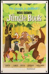 2s435 JUNGLE BOOK linen 1sh '67 Walt Disney cartoon classic, great image of all characters!