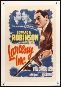 2s440 LARCENY INC. linen 1sh '42 Edward G. Robinson will steal the gold right out of your teeth!