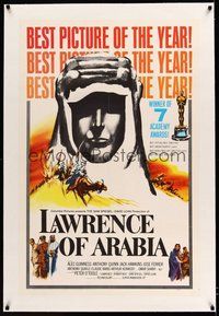 2s446 LAWRENCE OF ARABIA linen style D 1sh '62 David Lean classic, silhouette art of Peter O'Toole!