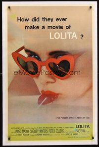 2s449 LOLITA linen 1sh '62 Stanley Kubrick, sexy Sue Lyon with heart sunglasses & lollipop!