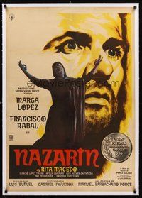 2s045 NAZARIN linen Mexican poster '59 Luis Bunuel, art of Mexican Catholic priest by Mendoza!