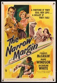 2s473 NARROW MARGIN linen 1sh '51 Richard Fleischer classic film noir, Charles McGraw, Marie Windsor