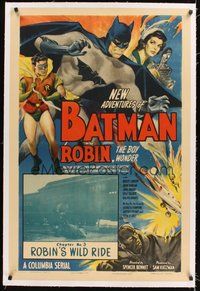 2s478 NEW ADVENTURES OF BATMAN & ROBIN linen chapter 3 1sh '49 Columbia serial, Robin's Wild Ride!