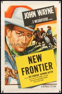 2s479 JOHN WAYNE linen 1sh 1953 John Wayne, 3 Mesquiteers, New Frontier!