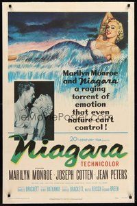 2s480 NIAGARA linen 1sh '53 classic artwork of gigantic sexy Marilyn Monroe on famous waterfall!