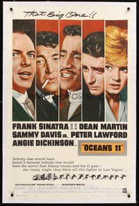 2s485 OCEAN'S 11 linen 1sh '60 Sinatra, Martin, Davis Jr., Dickinson, Lawford, Rat Pack!