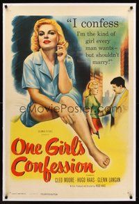 2s491 ONE GIRL'S CONFESSION linen 1sh '53 bad girl Cleo Moore is the kind of girl every man wants!
