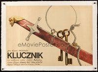2s110 KLUCZNIK linen Polish 27x38 '80 cool art of sword handle & keys by Andrzej Pagowski!