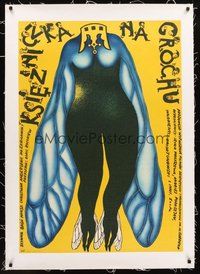 2s118 PRINCESS & THE PEA linen Polish 27x38 '77 wild art of headless insect woman by Romuald Socha!