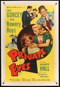 2s503 PRIVATE EYES linen 1sh '53 Leo Gorcey & The Bowery Boys are detectives, Joyce Holden