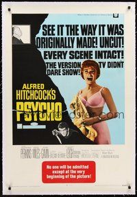 2s504 PSYCHO linen 1sh R69 different image of sexy half-dressed Janet Leigh, Alfred Hitchcock