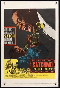 2s524 SATCHMO THE GREAT linen 1sh '57 wonderful image of Louis Armstrong playing his trumpet!